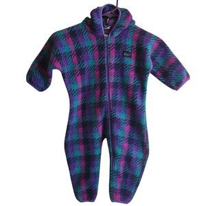 Vintage REI Purple Teal Blue Kids Toddler Hooded Snowsuit Polartec Size 1/2